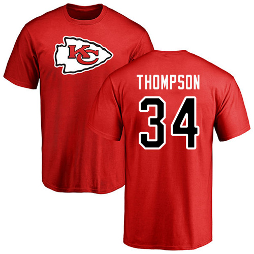 Men Kansas City Chiefs #34 Thompson Darwin Red Name and Number Logo T-Shirt
